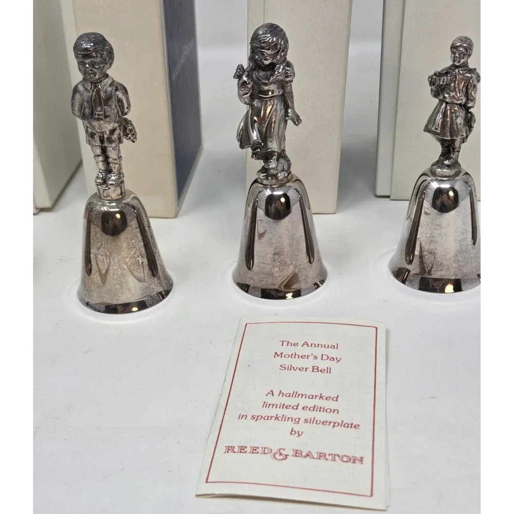 Reed‎ & Barton Silverplate Figural Bells Lot of 6 Mother's Day Easter w/ Boxes